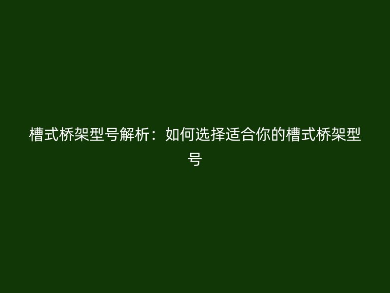 槽式橋架型號解析:如何選擇適合你的槽式橋架型號