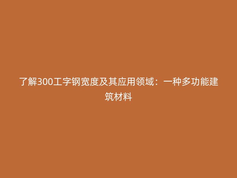 了解300工字鋼寬度及其應用領(lǐng)域：一種多功能建筑材料