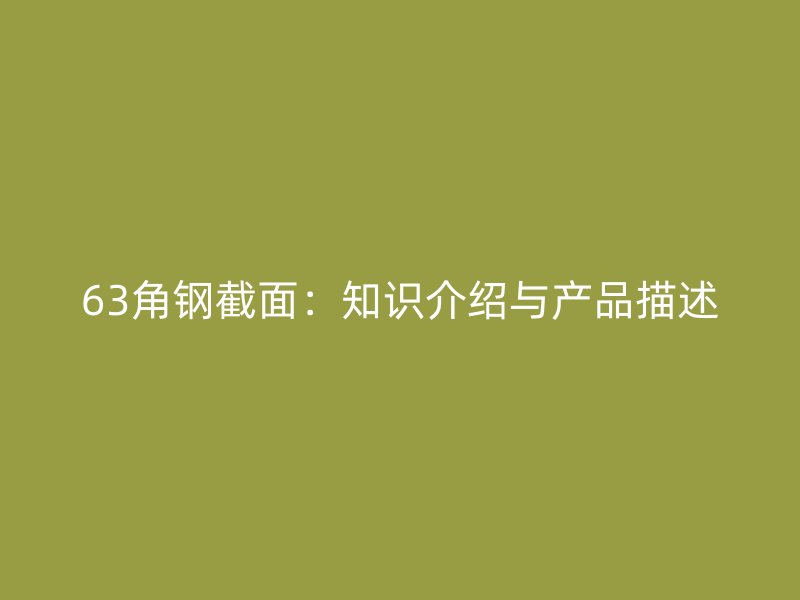 63角鋼截面：知識(shí)介紹與產(chǎn)品描述
